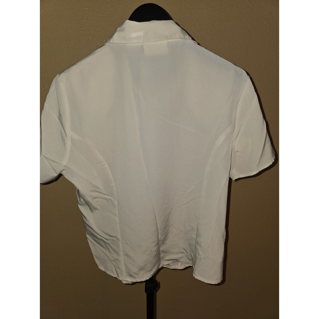 KATHIE LEE Womens Sz. 14 ivory sheer embroidered button Up Blouse shrt. sleeve