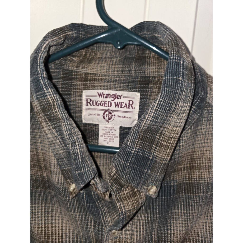 Wrangler Rugged Wear Flannel Mens Sz Large - Multicolored Button Up Shirt