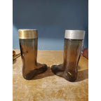 Vintage Pair of Avon Boot Leather Cologne Amber Glass Bottle (read description)