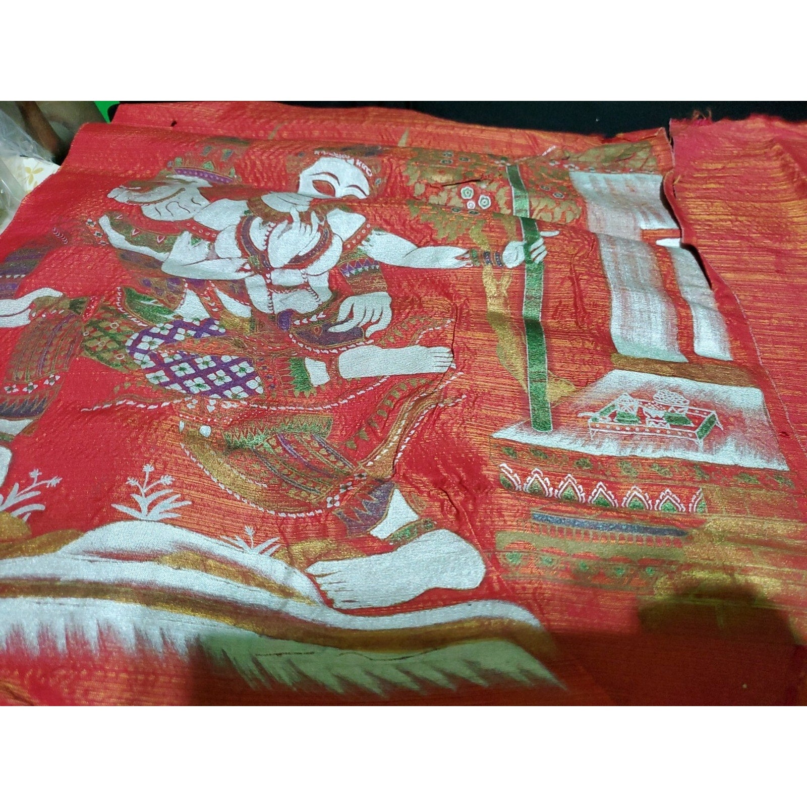 Set Of 2 Vintage Bali Hindu goddesses Ganesh & Saraswati painting on silk