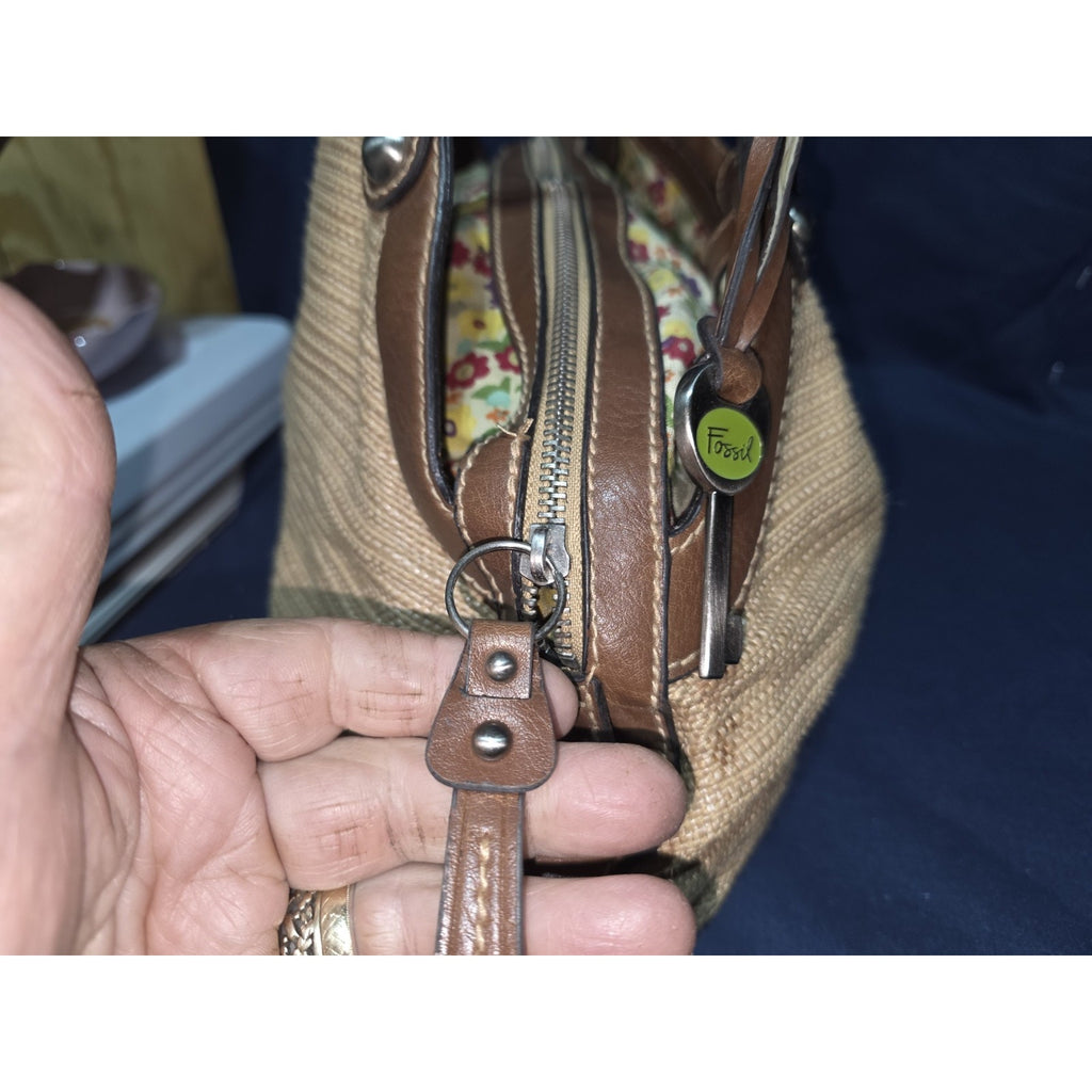 Fossil "Genuine Classic 1954" Straw & Leather Satchel – Boho Chic Shoulder bag