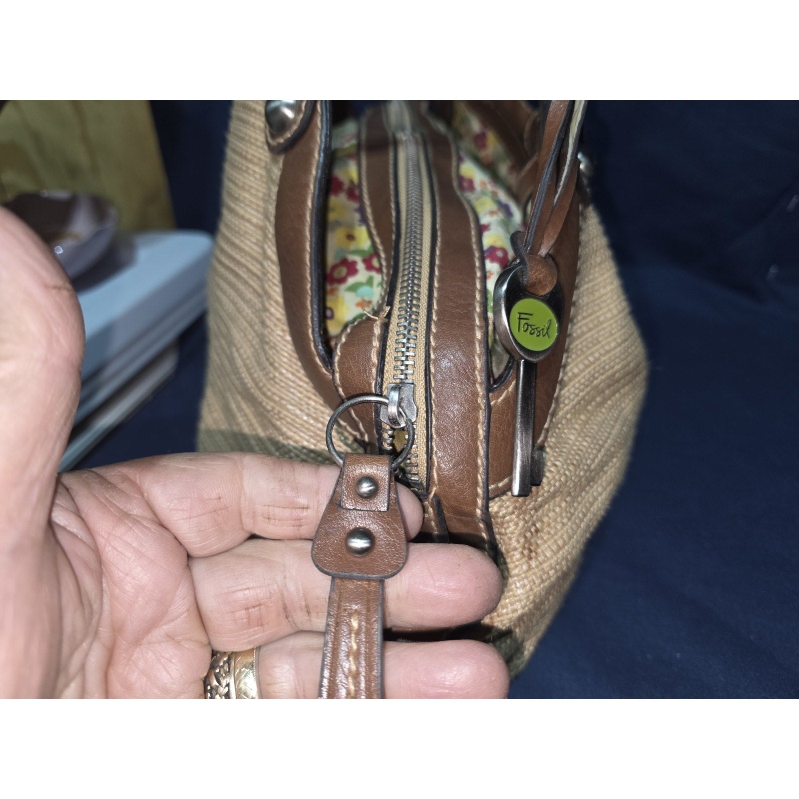 Fossil "Genuine Classic 1954" Straw & Leather Satchel – Boho Chic Shoulder bag