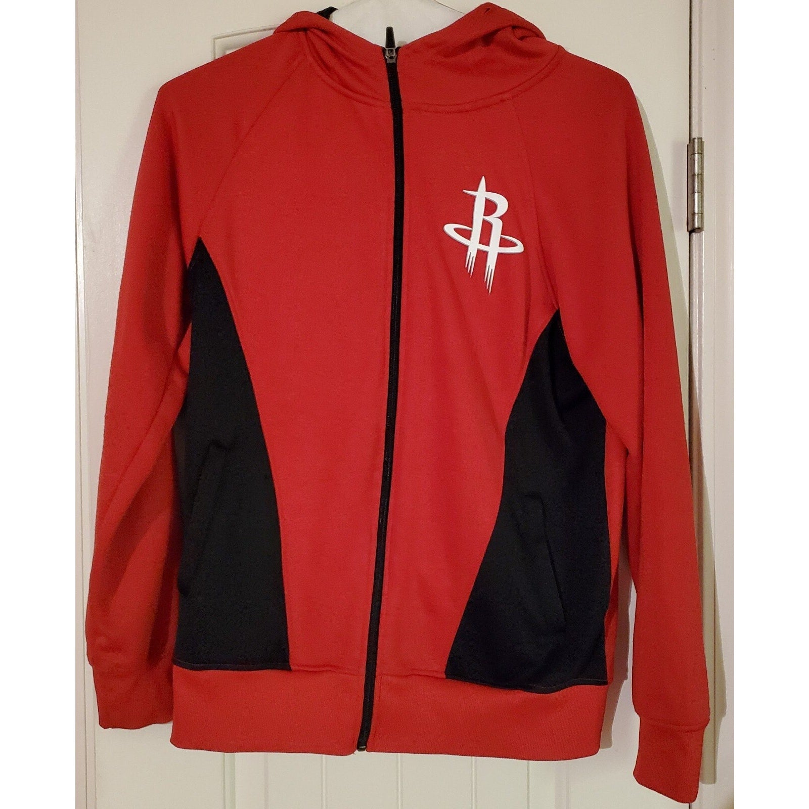 Houston Rockets Basketball Men's NBA Zip Up Hoodie Sweatshirt Warm Up small Red, pull string missing at hoodie