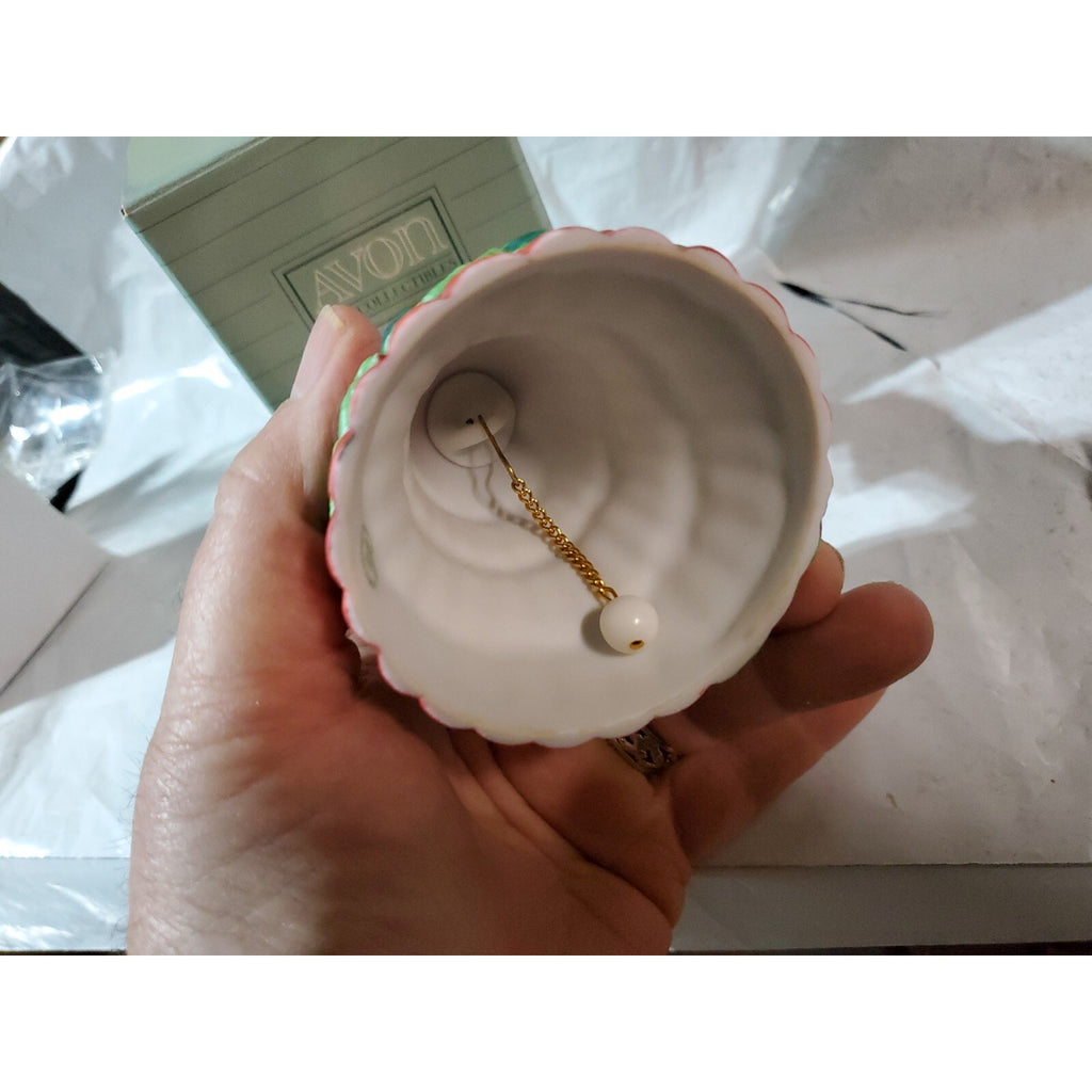 VTG Avon 1991 Porcelain Christmas Bell, Garland of Greetings. Bear handle NIB