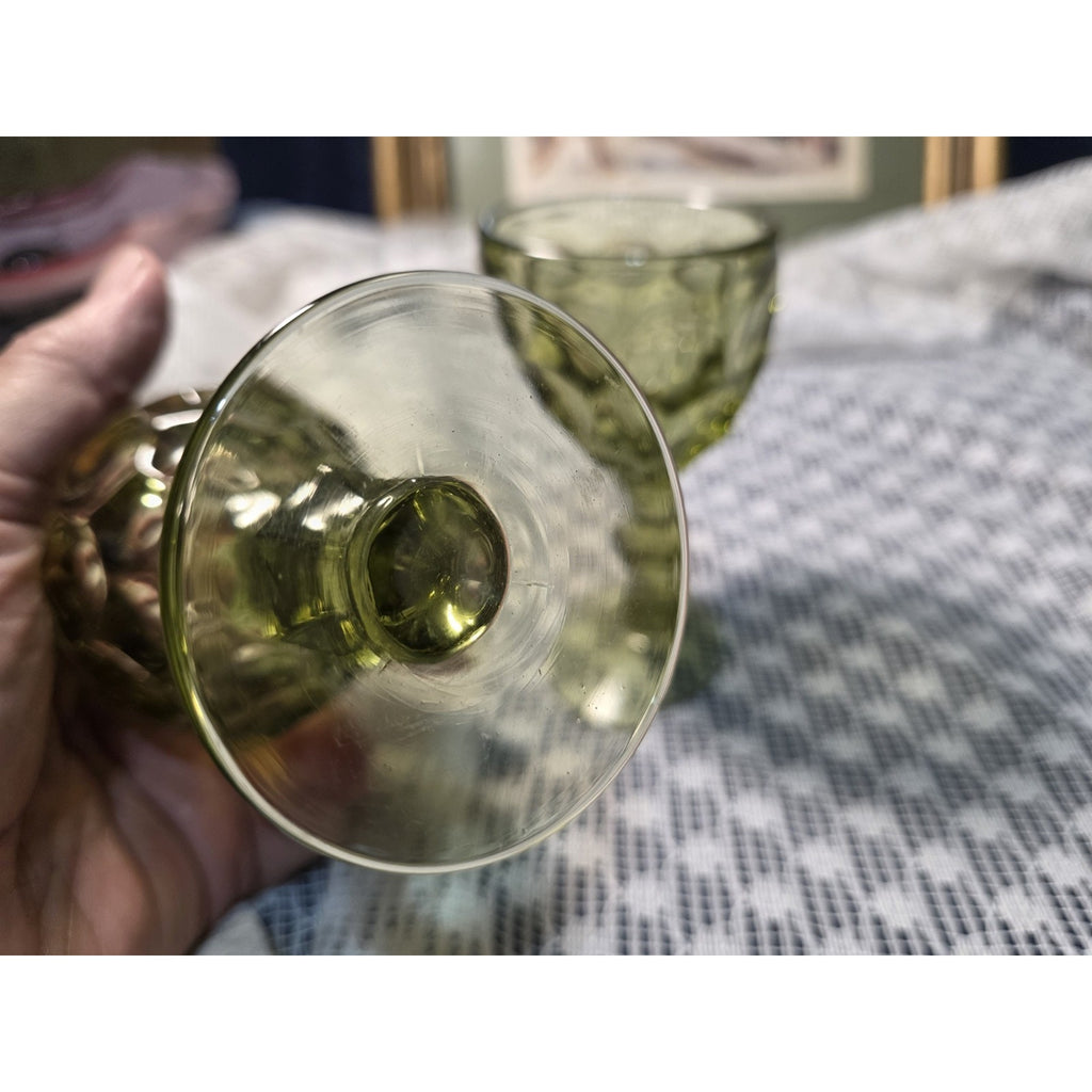 Vintage Imperial Glass Provincial Green Thumbprint Water Goblet Set of 2