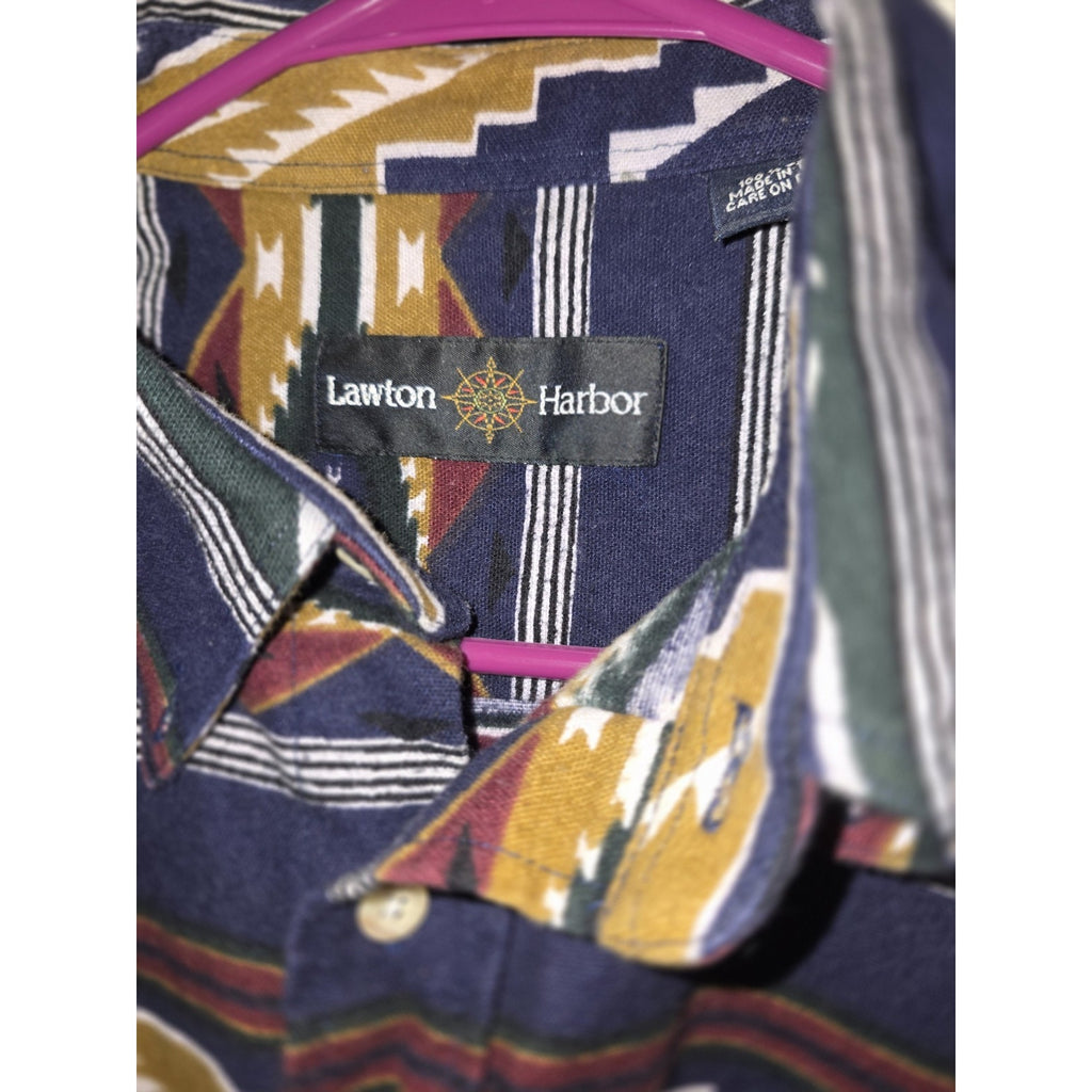 Vintage Lawton Harbor L Aztec Print Button Down Flannel Southwestern