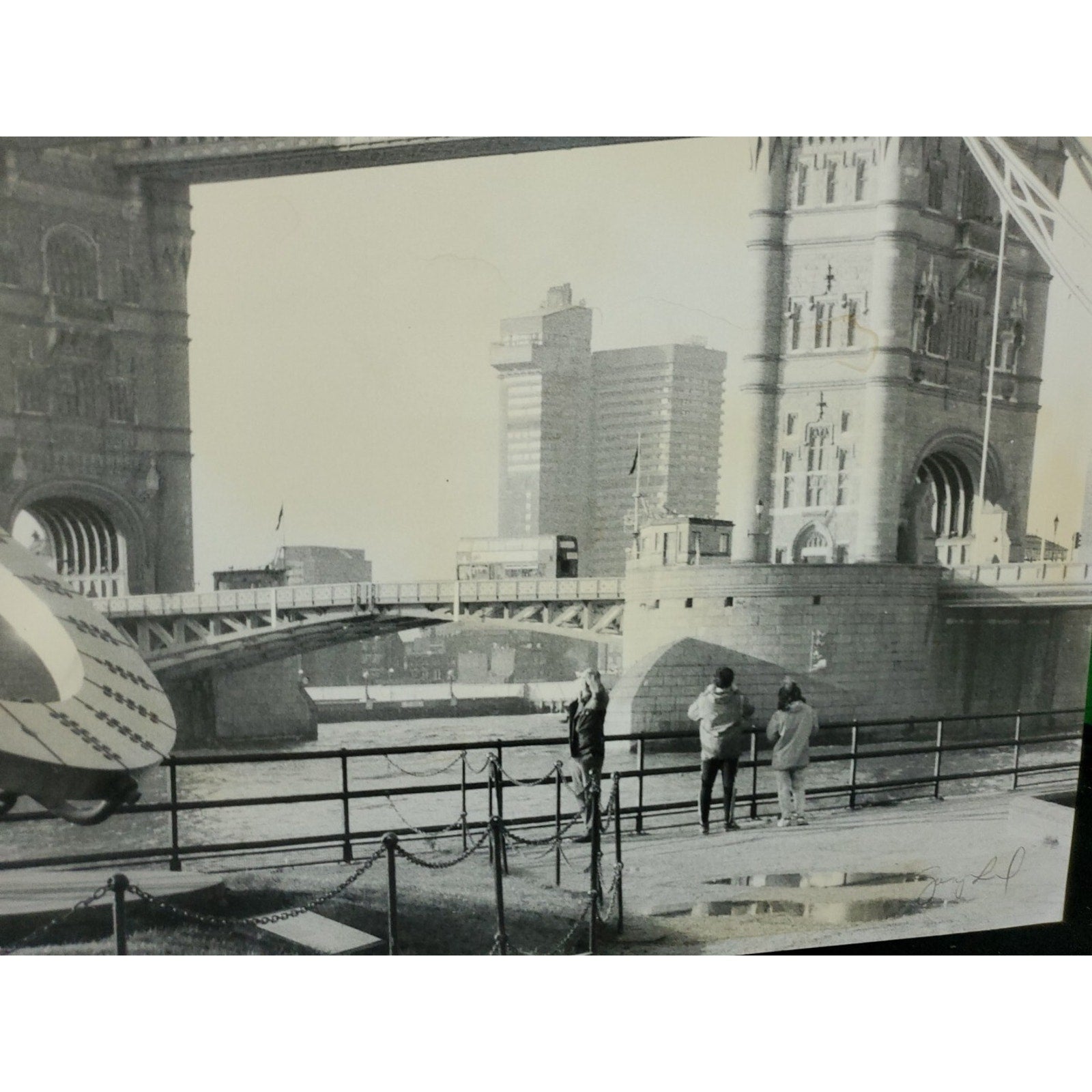 Vintage London Bridge UK Print On Mat Board Collectible 1960s Signed 16X20