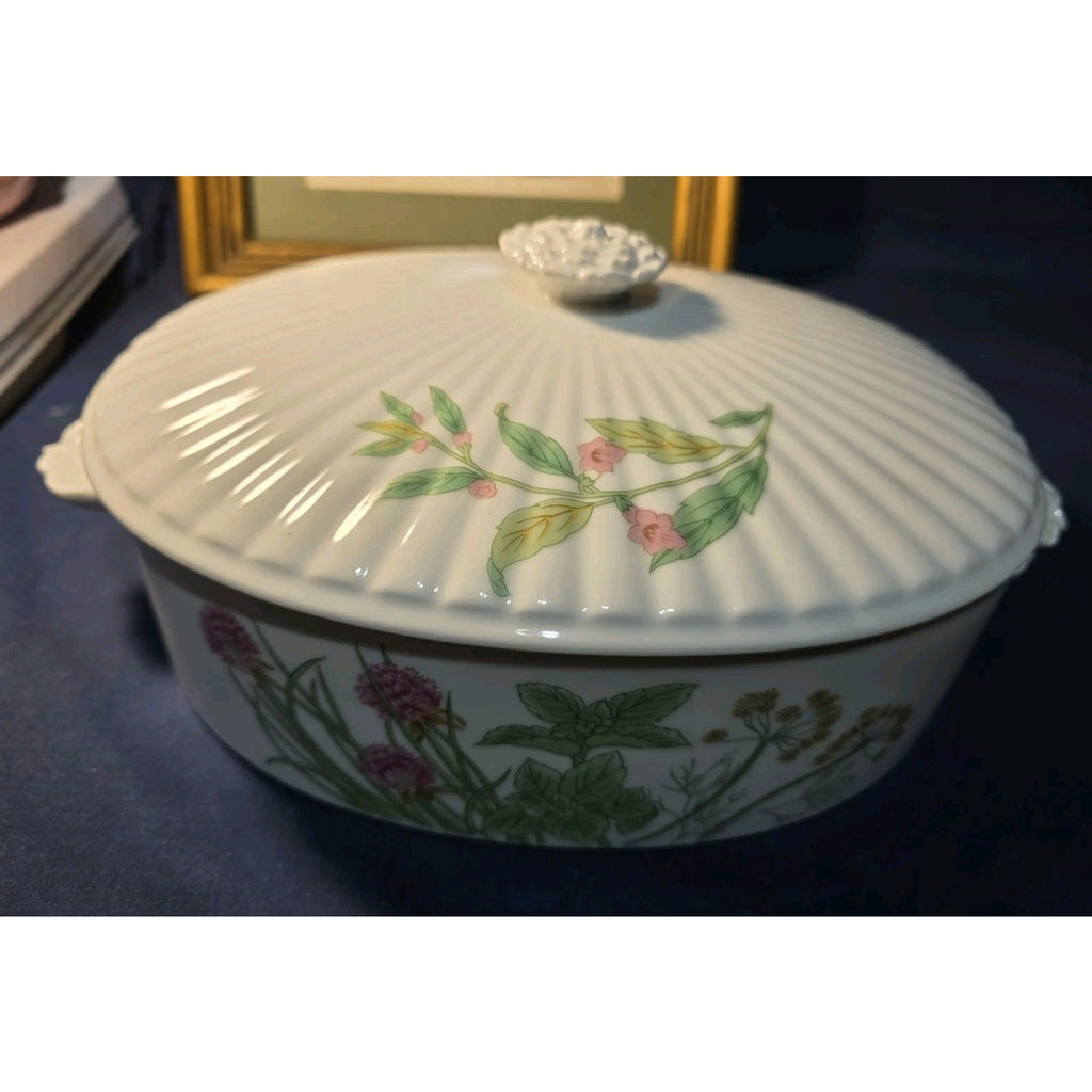 Herbs & Spices by Shafford Large Oval Porcelain Covered Casserole Dish 3 1/4 Qt
