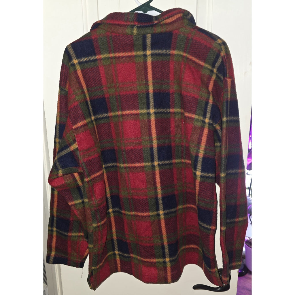 Open Trails Womens Fleece Plaid Pull Overv Zip Up Sweater L