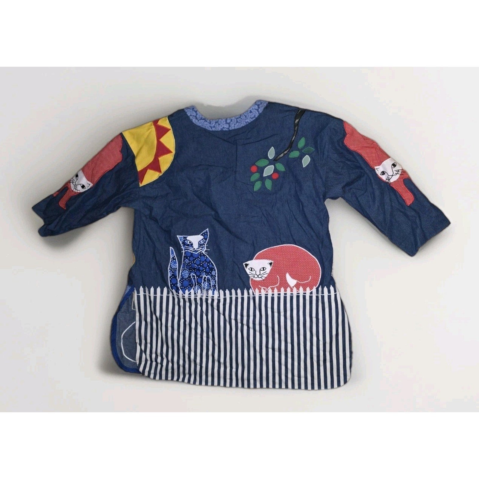 Vintage 70-80s Cat Patchwork Smock Top - XL - Boho Lagenlook Pullover