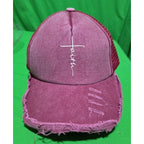 Distressed Faith Trucker Hat Baseball Cap Mesh Back Denim Christian USA