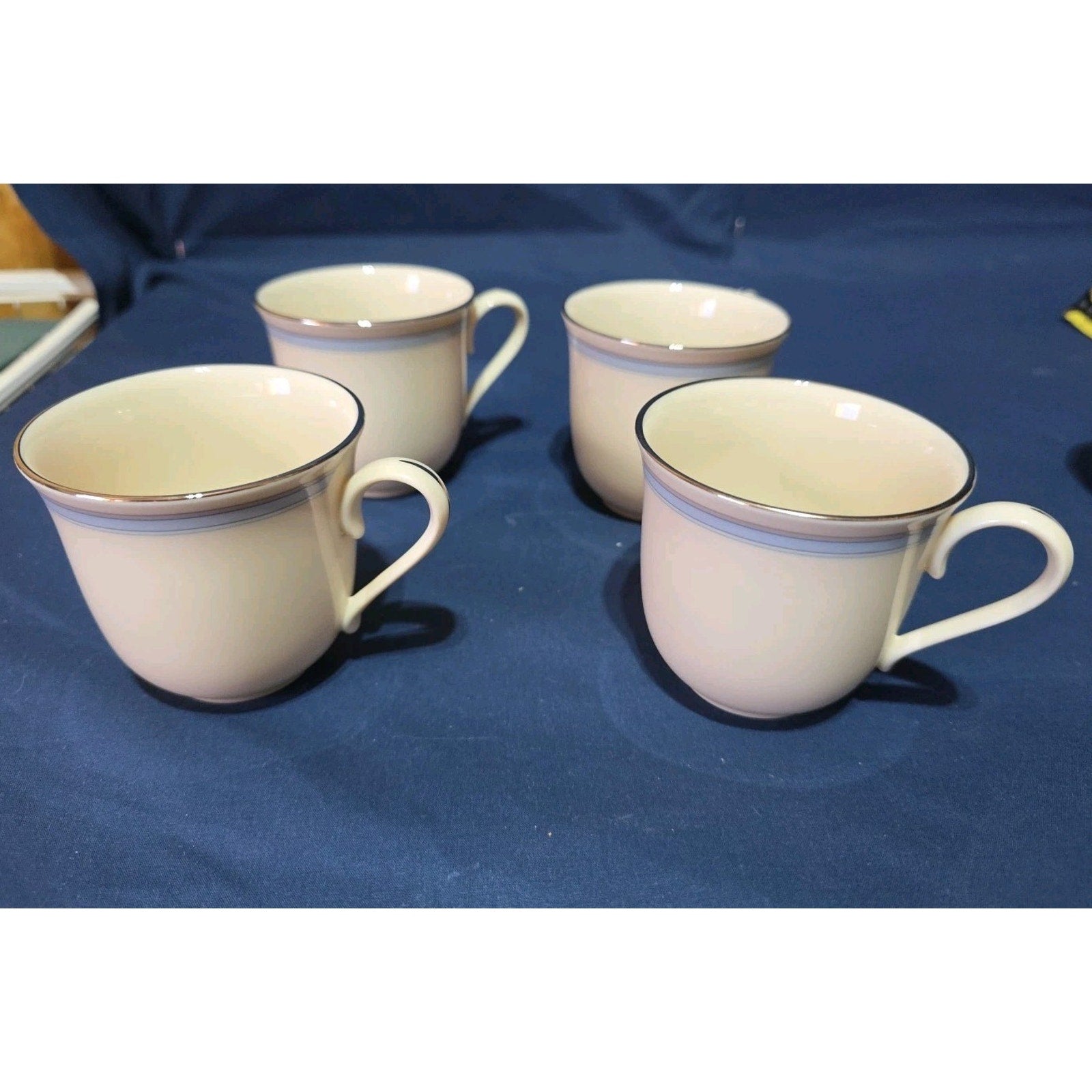 4 Vintage Lenox China Platinum Trim USA Coffee Cups