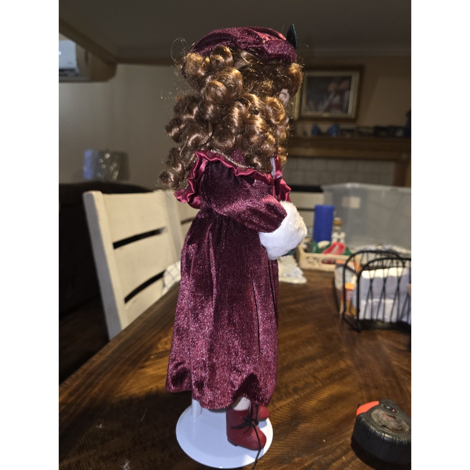 17” Porcelain Christmas Doll With Stand