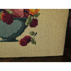Vtg Needlepoint Fruit Bowl Floral Still Life Finished Hand Embroidered UNFRAMED