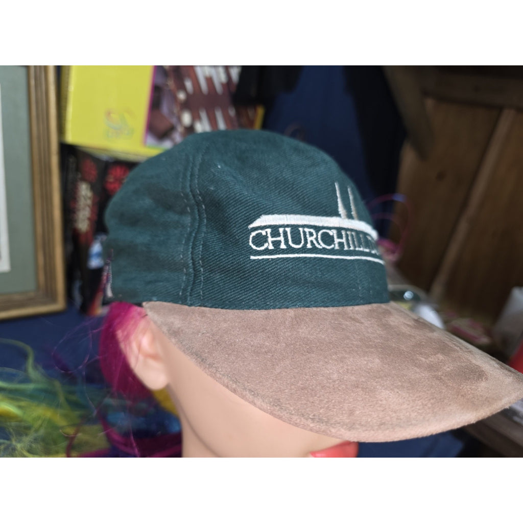 Vtg Churchill Downs Hat Green Suede Brim Snapback Kentucky Derby Horse Racing