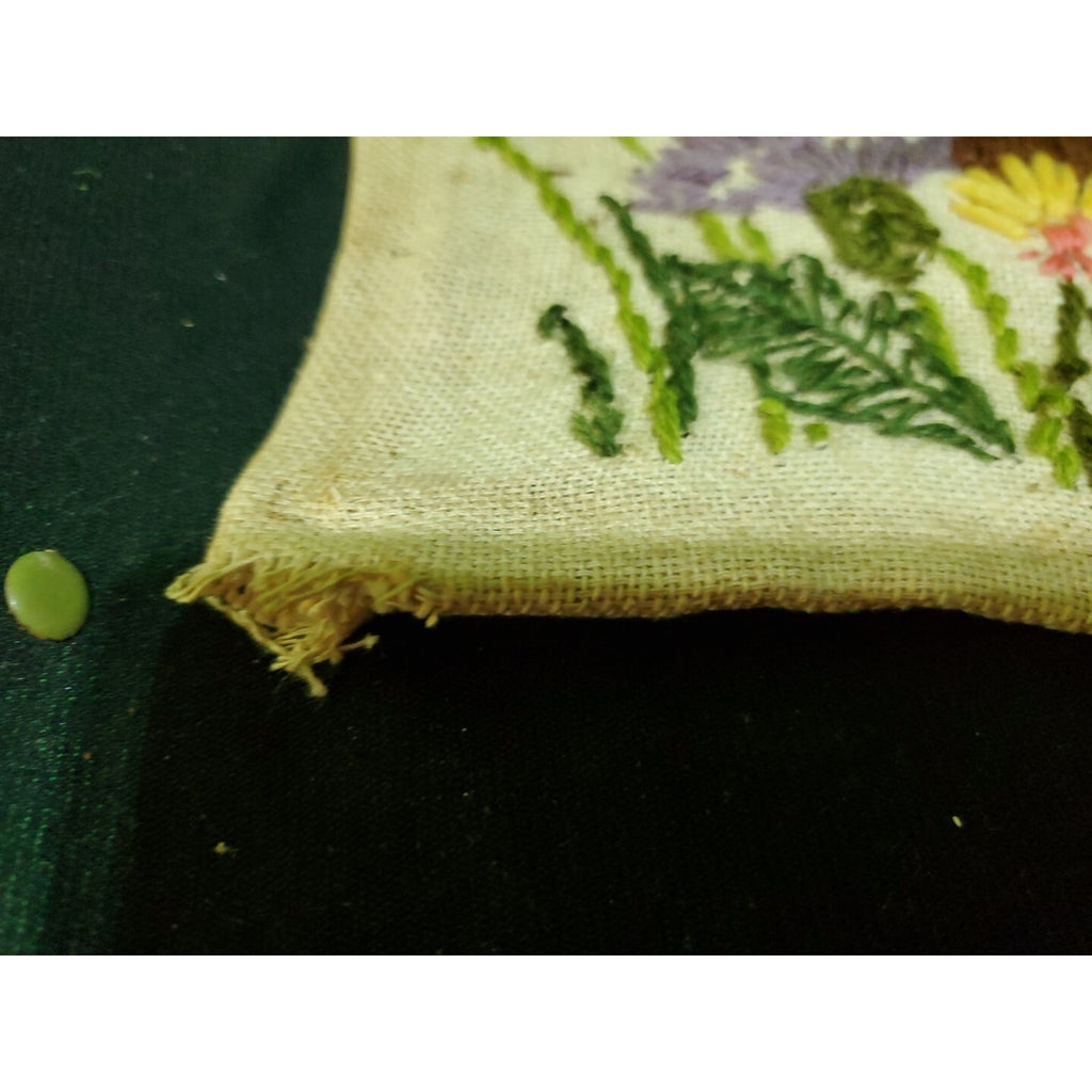 Antique Rug Hooking Tapestry Art Handmade Bees, Bugs Flowers 12.5X14.5