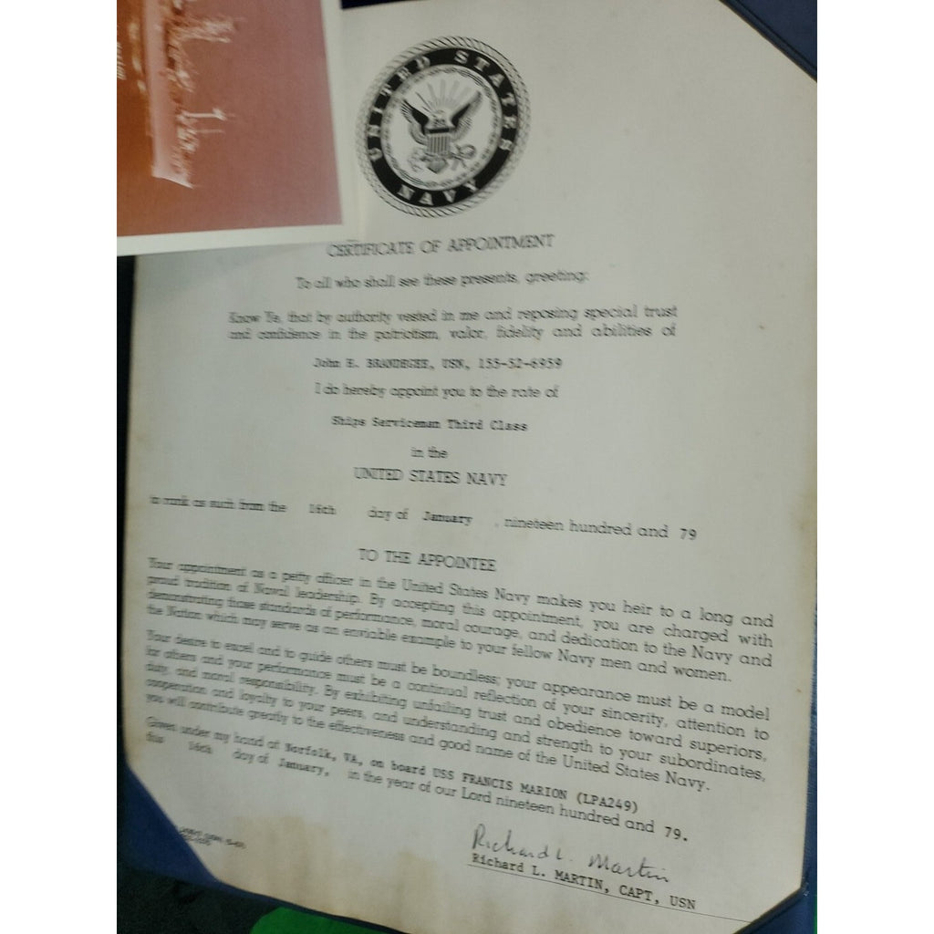 USS Francis Marion LPA-249 APA US Navy Original 8x10 Photo With Cert. Of Appt.