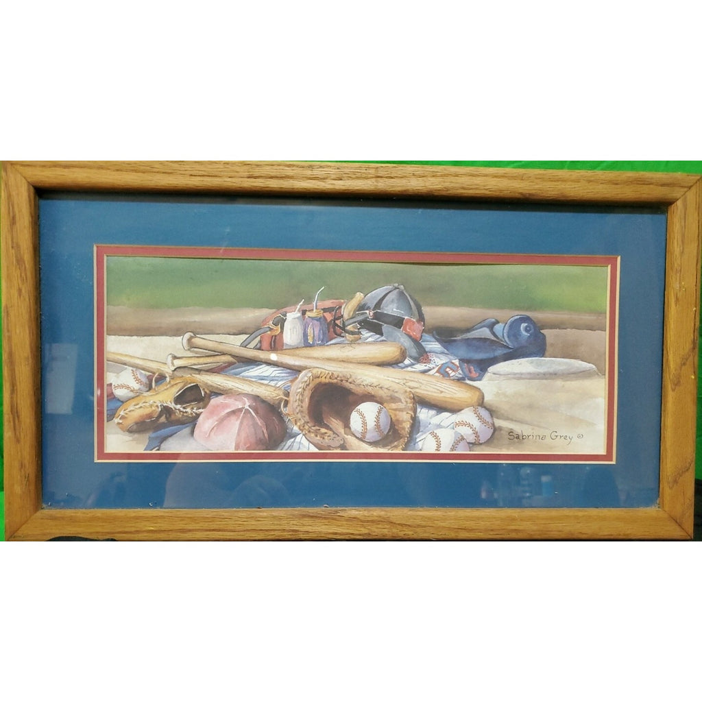 Wood Picture Framed Artwork Baseball Sabrina Grey Print Matted Picture 20X10.5