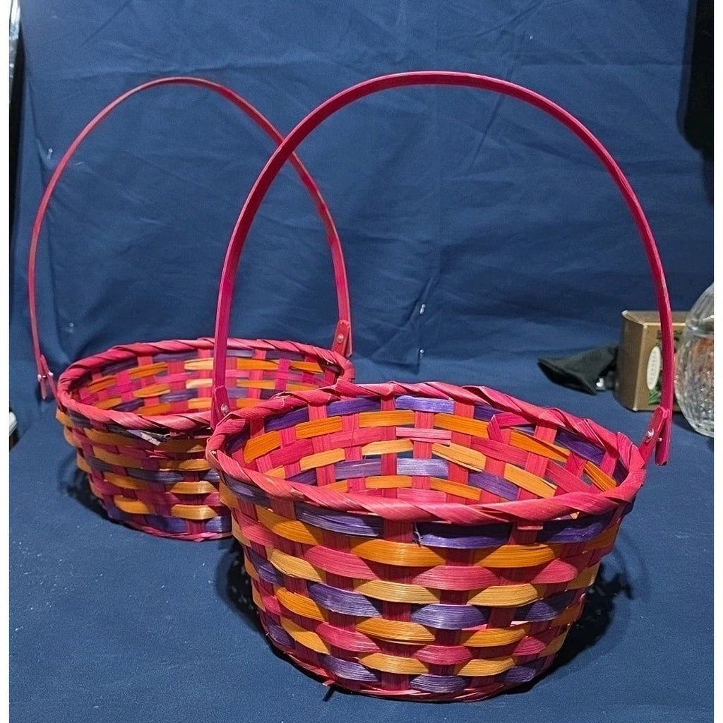 VTG Lot of 2 Mini Woven Easter Basket Pink Pastel Handle Spring Candy Holder
