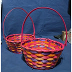 VTG Lot of 2 Mini Woven Easter Basket Pink Pastel Handle Spring Candy Holder