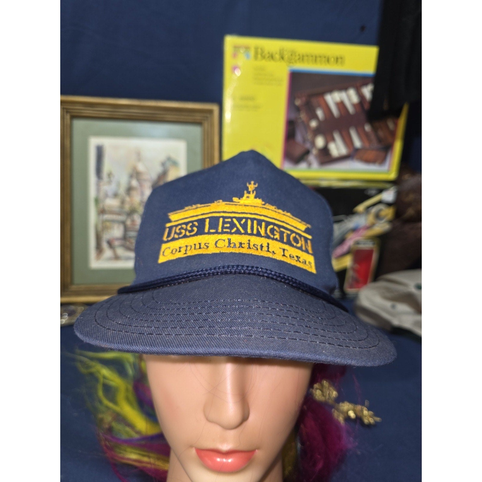 Vintage USS Lexington Hat Corpus Christi Texas Navy Blue Snapback USA Made