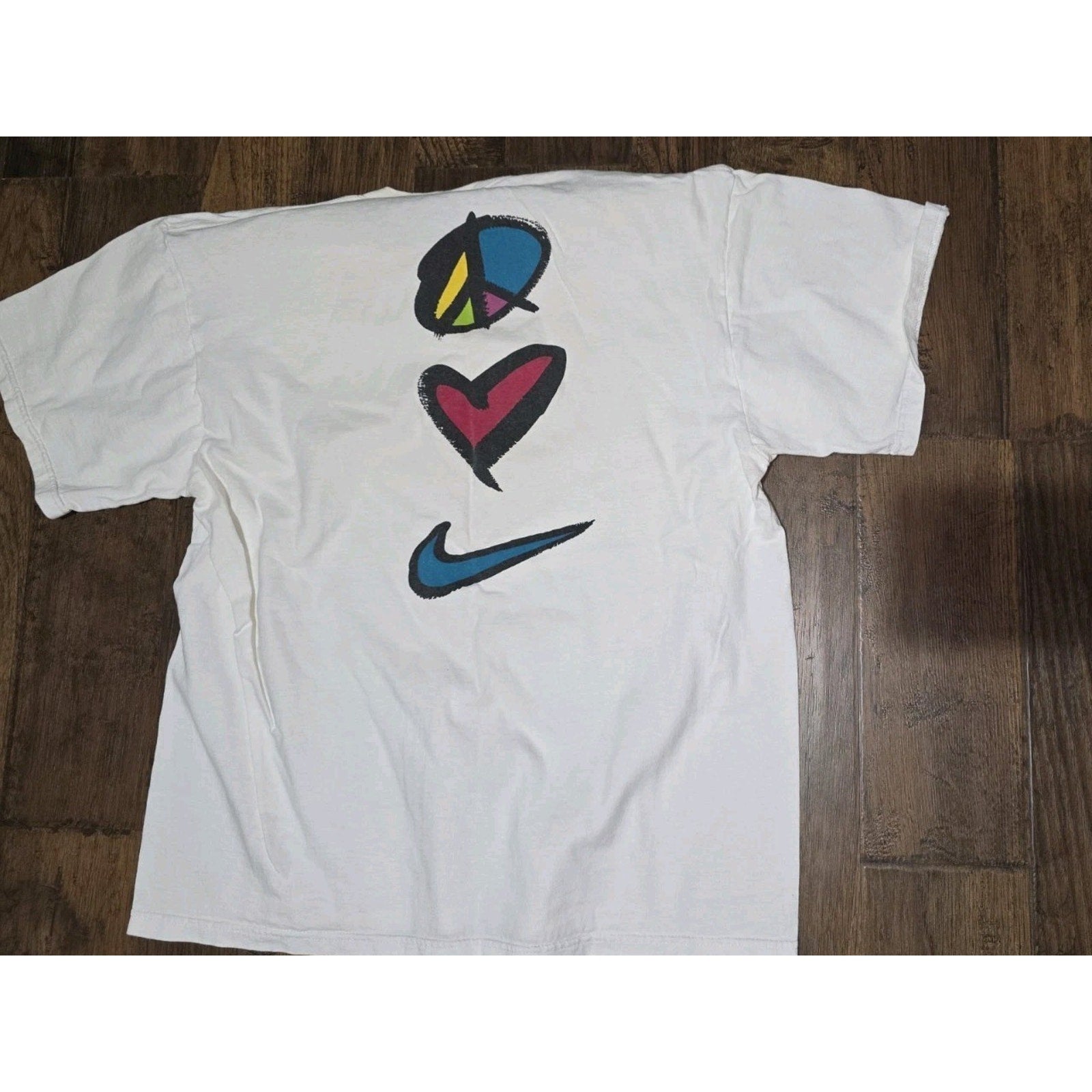 Vintage Rare 90s Nike Peace Love Swoosh T Shirt Medium Made in USA Red Tag