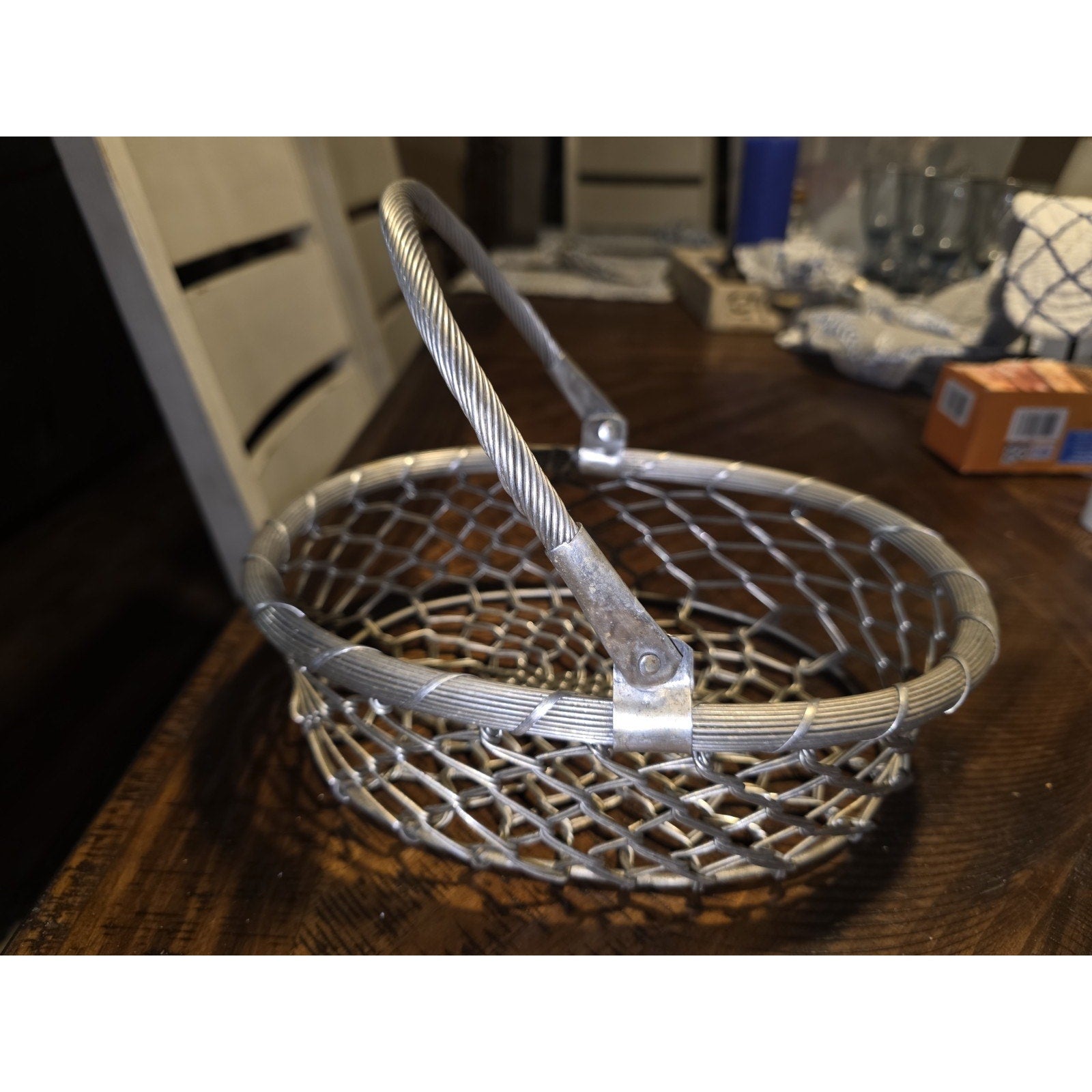 Vintage French Heavy Wire Basket Alluminum 11x8x3