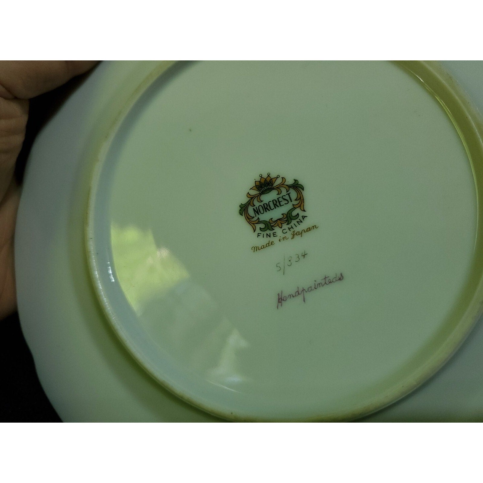 Vintage Hand Painted Norcrest 7.25" " Yellow Green Flowers Gold Trim Japan.