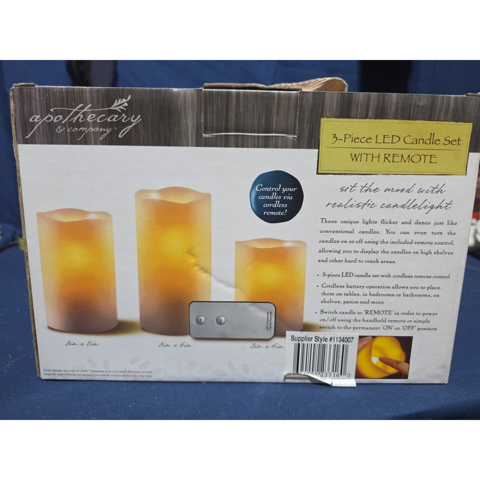 Apothecary & Company 3-Piece LED Candle Set with Remote.