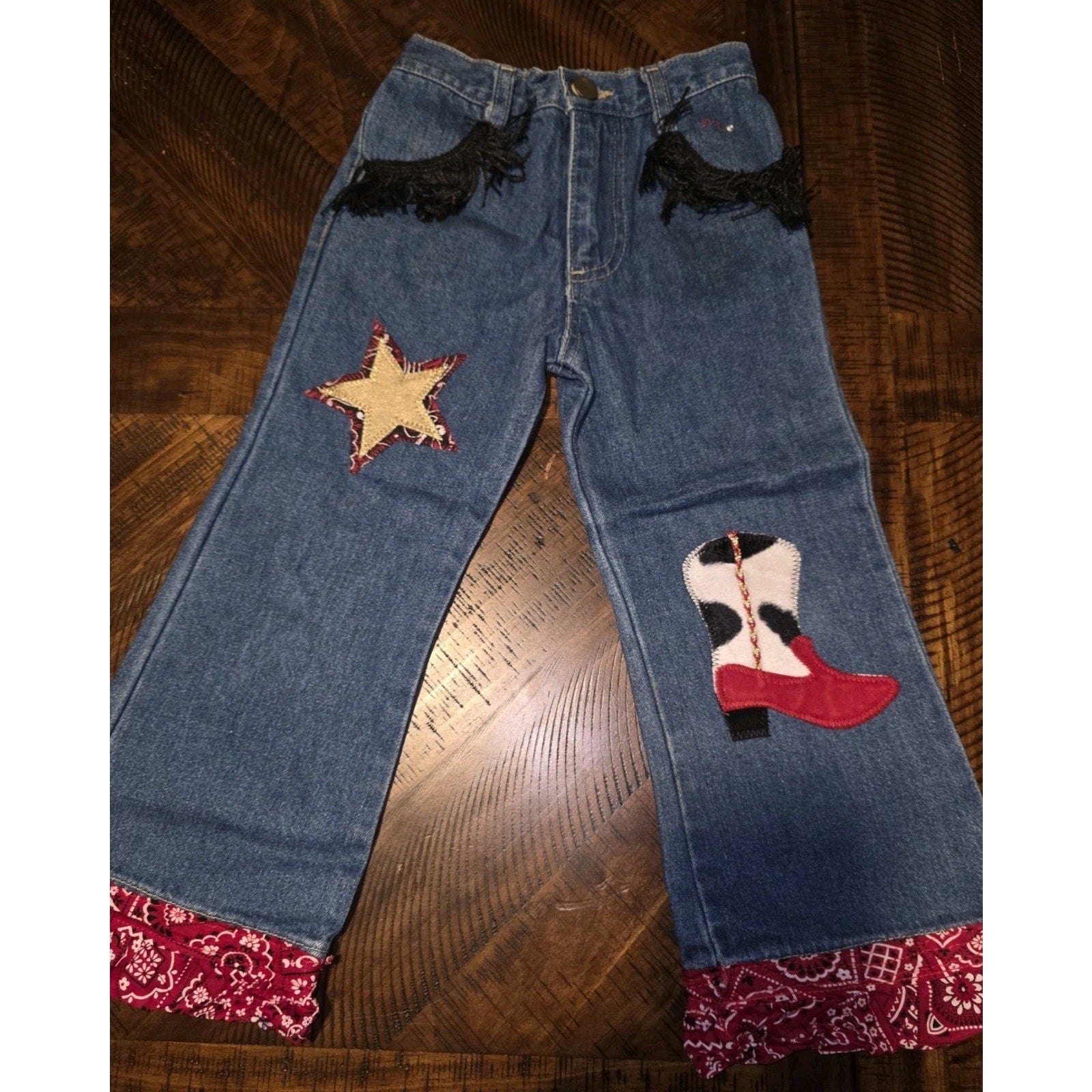 Western /Farm Styje Premium Patch Girls Western Jeans - Size 2T - Hand Stetched