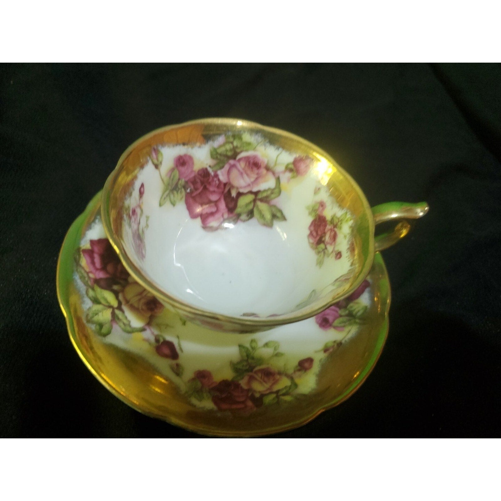 Norcrest China Tea Cup & 2 Saji Saucer Plate Japan Golden Rose