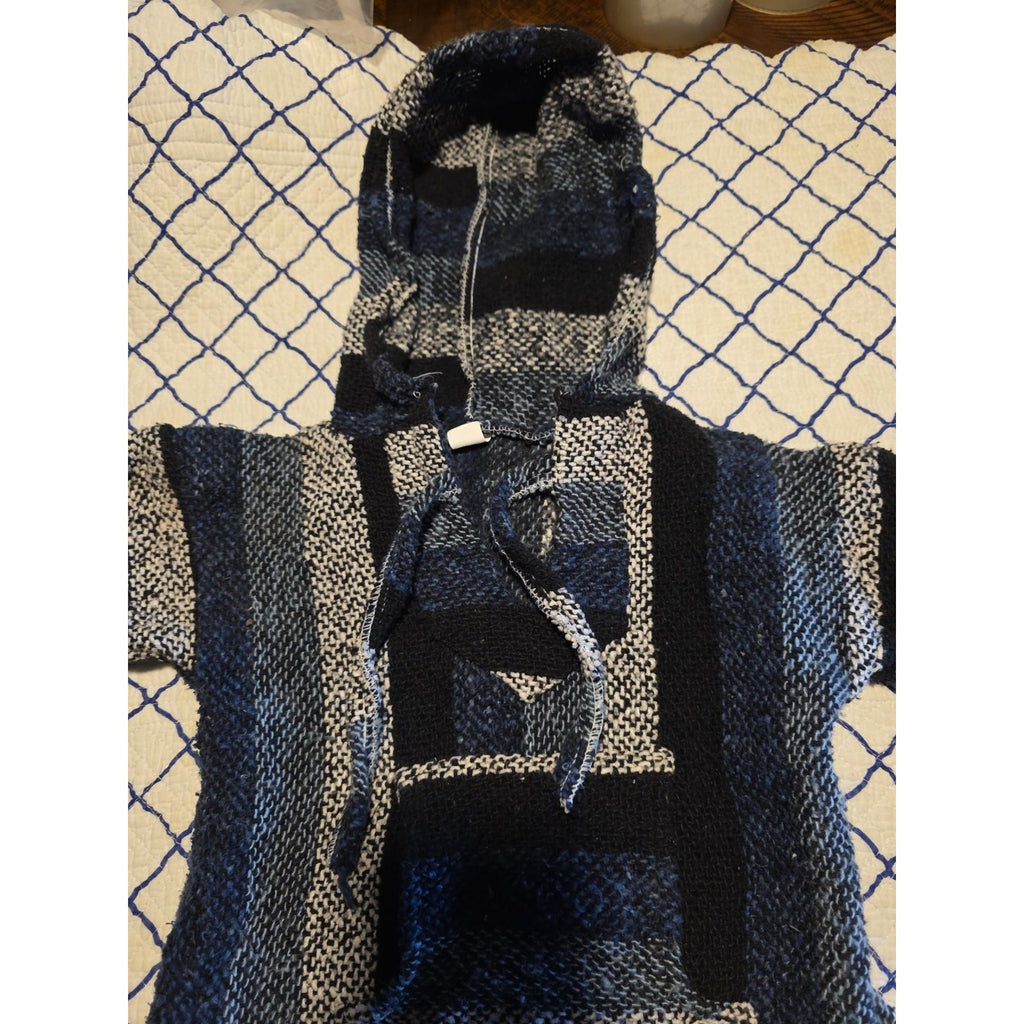Hoodie Poncho Shirt Pull-over Child Sz 4vfrom Mexico Blue & White