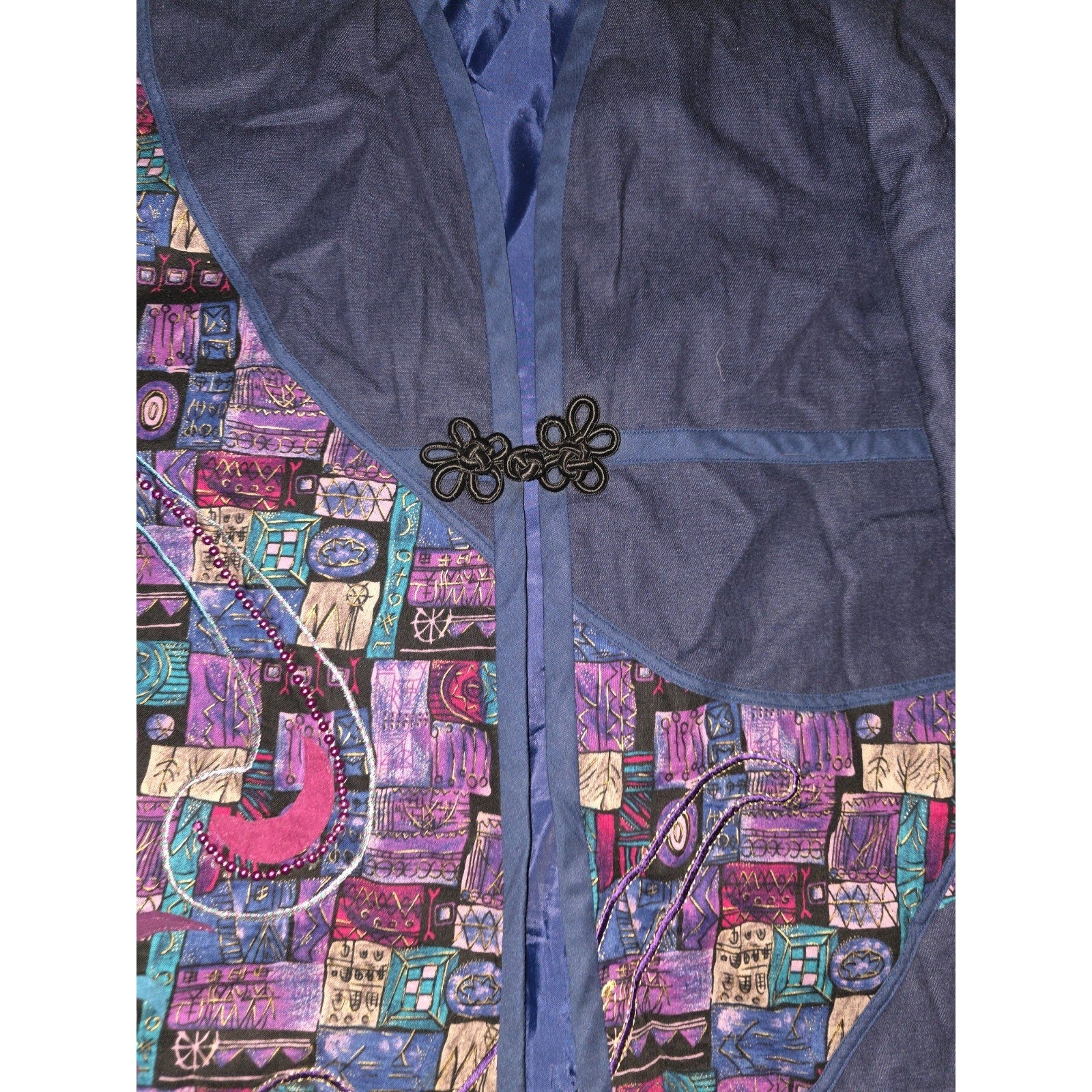 Vintage Bohemian Abstract Mid-Century Patchwork Kimono Style Jacket Coat XL