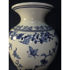 Chinese Blue White Vase Dechang Chinoiserie Porcelain Butterflies Birds 14"