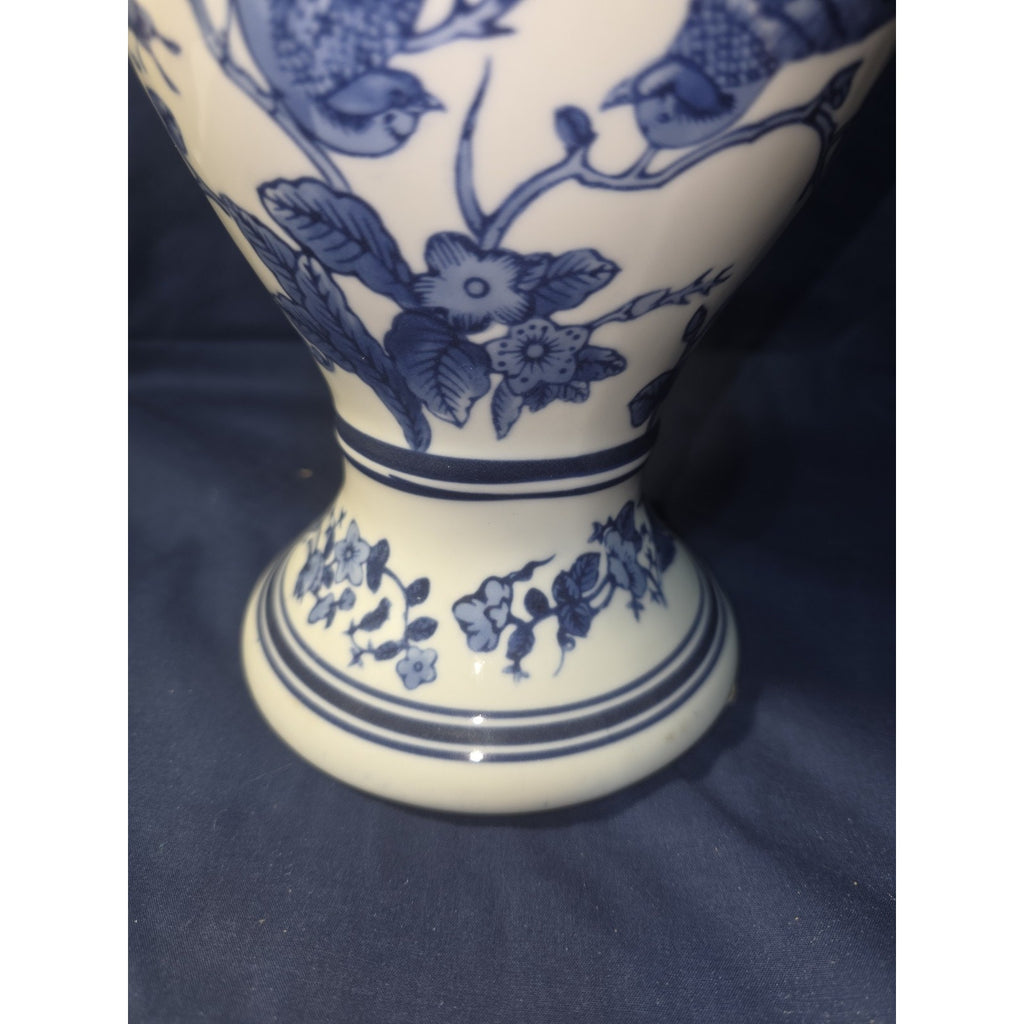 Chinese Blue White Vase Dechang Chinoiserie Porcelain Butterflies Birds 14"