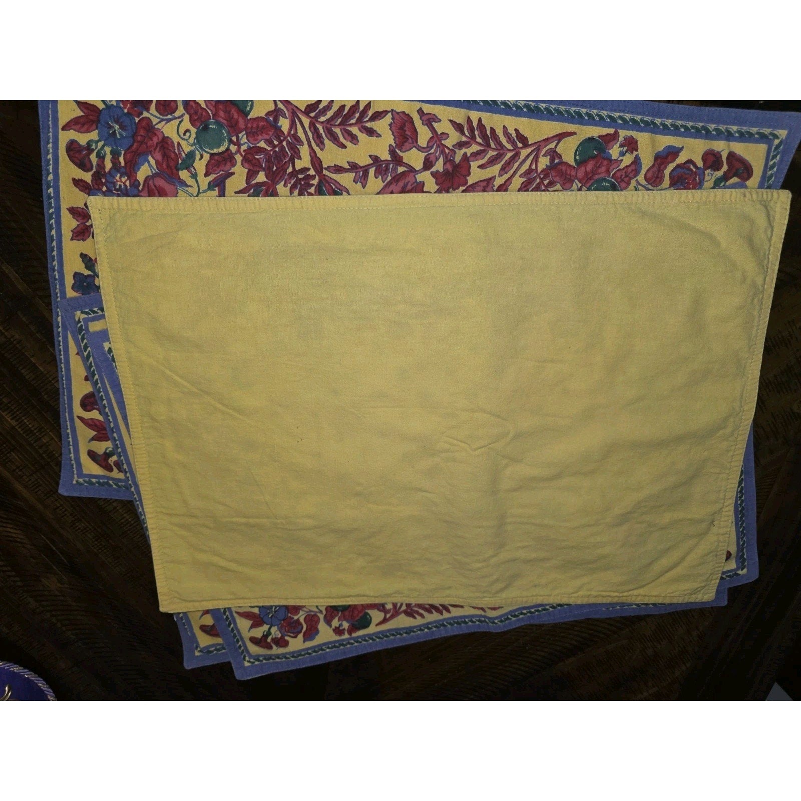 Williams Sonoma French Provincial Yellow, Blue, Red Placemats Set of 4, Napkins