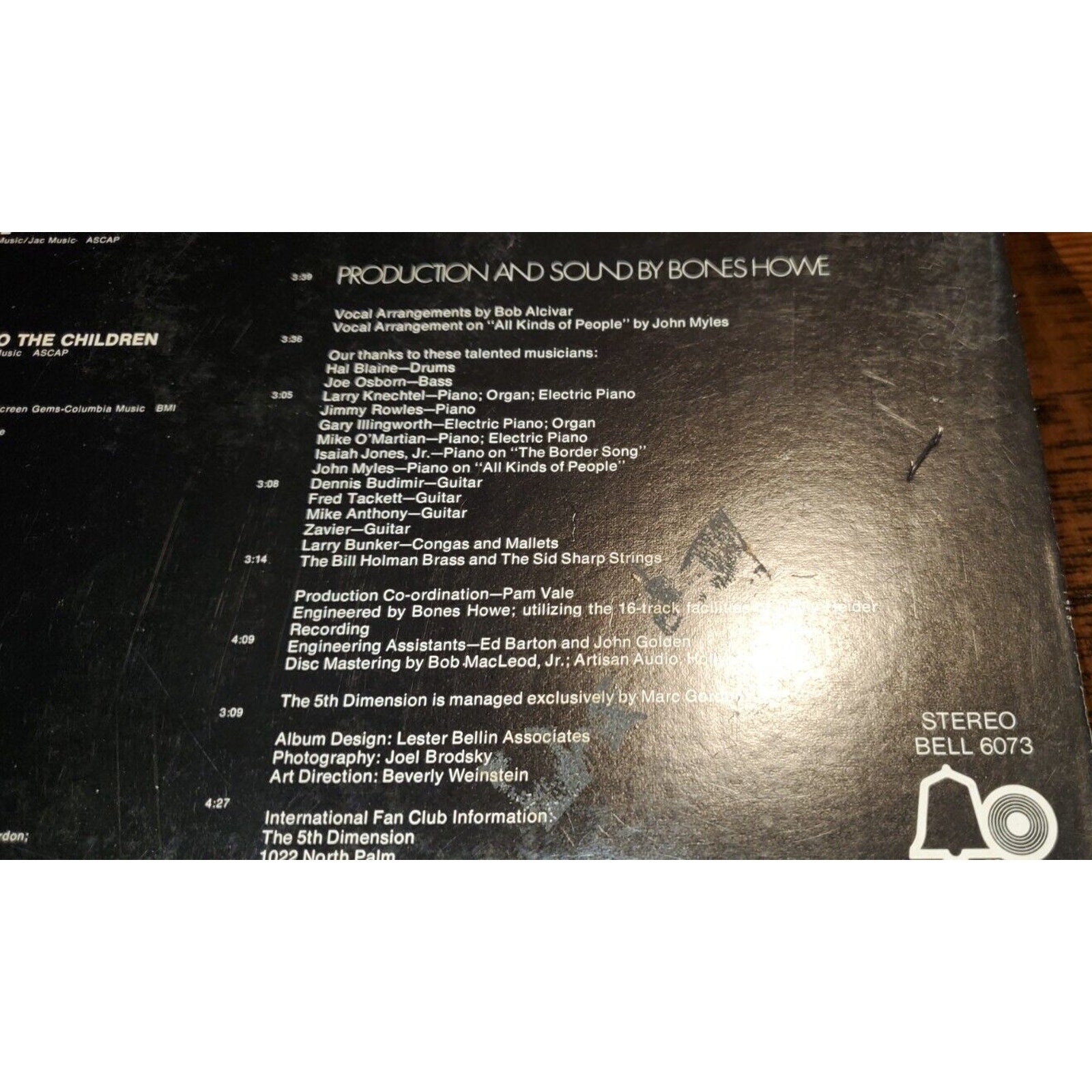 THE 5TH DIMENSION INDIVIDUALLY & COLLECTIVELY VINYL LP ALBUM 1972 BELL RECORDS