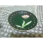 Vintage Wales Black Pink Orchid Pearlized Footed Teacup & Saucer Japan