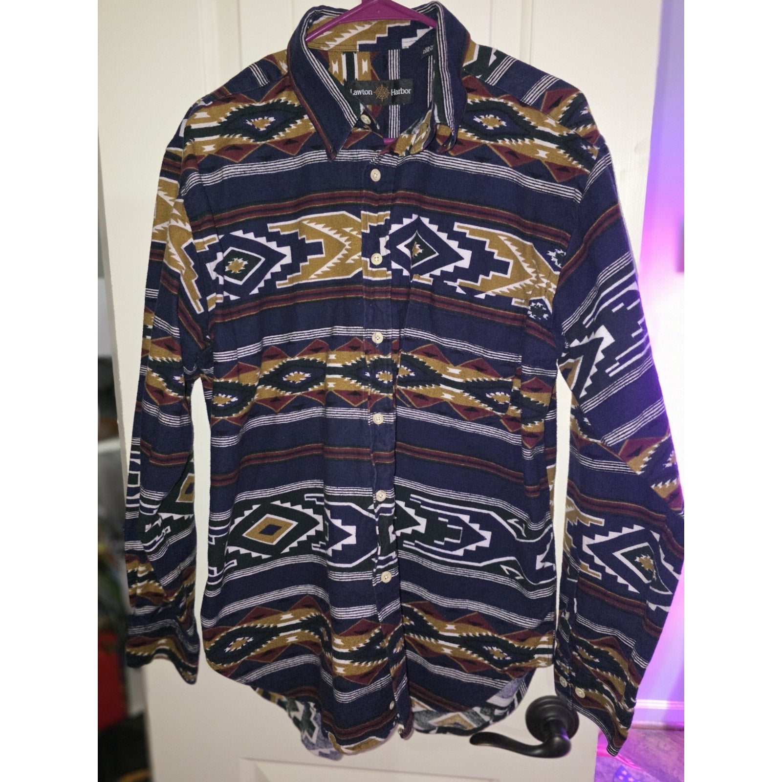 Vintage Lawton Harbor L Aztec Print Button Down Flannel Southwestern