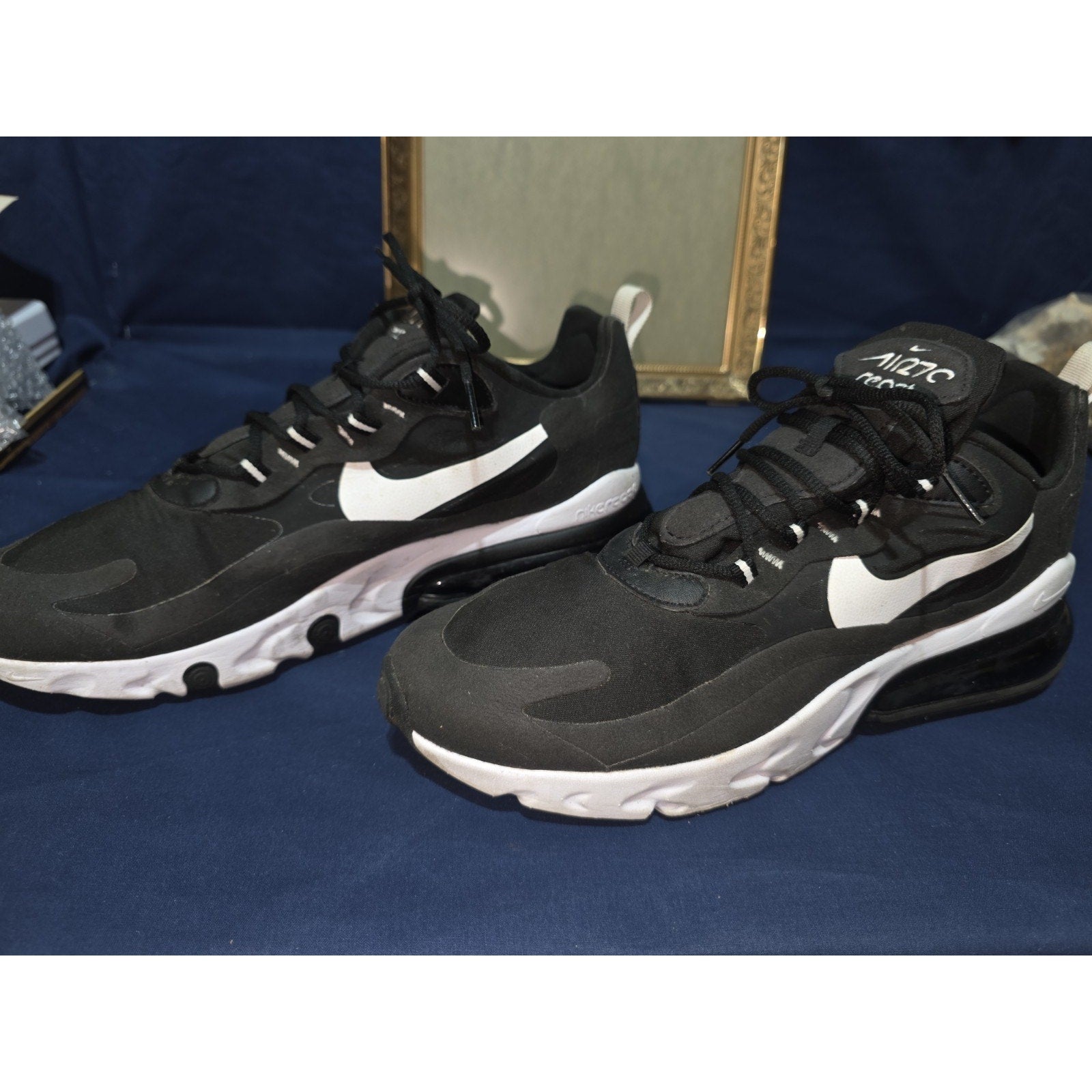 Nike Air Max 270 React Tennis Shoes Men’s Size 12 Running Black White CI3866-00