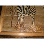 Vintage African Banana Leaf Mosaic Art Framed Zebra Folk Art Mid Century Kenya