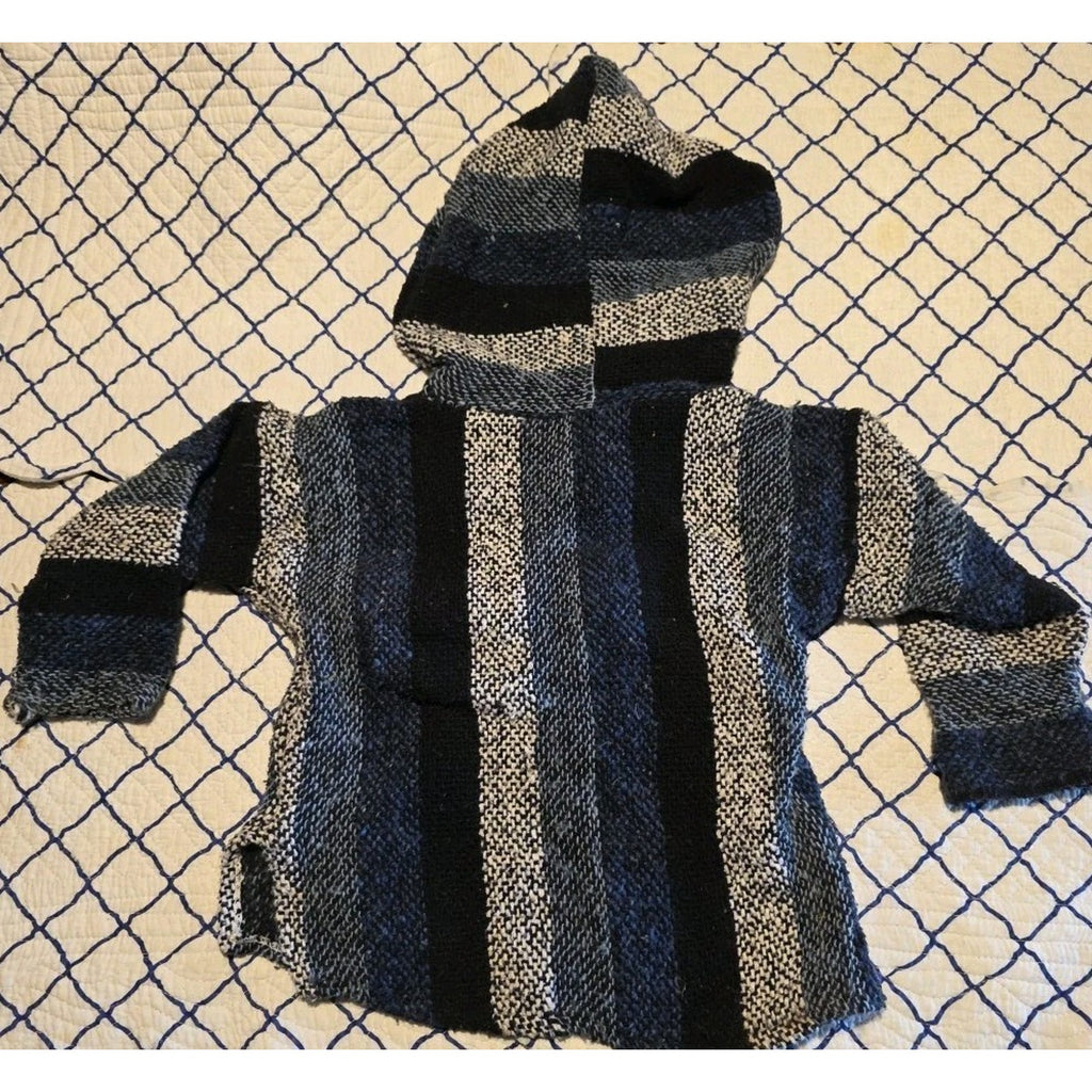 Hoodie Poncho Shirt Pull-over Child Sz 4vfrom Mexico Blue & White