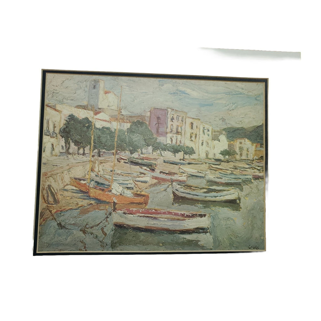 Amadeu Casals 1930"s Painting The Beach Lithoograph Matted