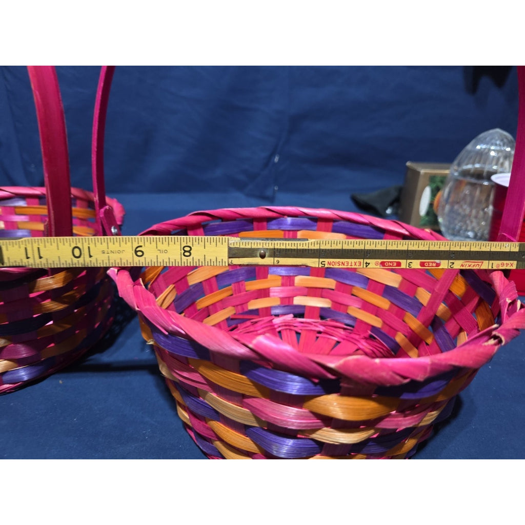 VTG Lot of 2 Mini Woven Easter Basket Pink Pastel Handle Spring Candy Holder