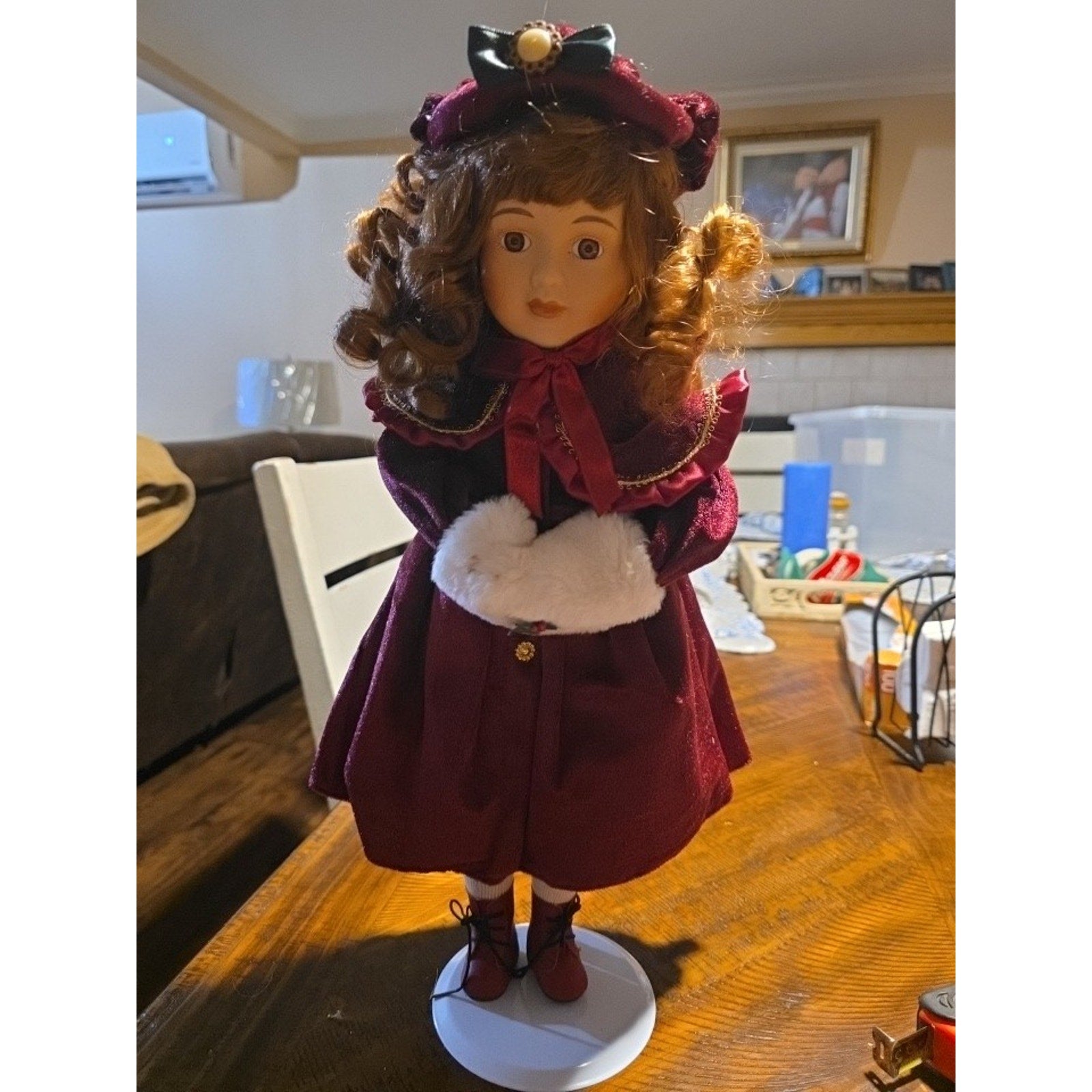 17” Porcelain Christmas Doll With Stand