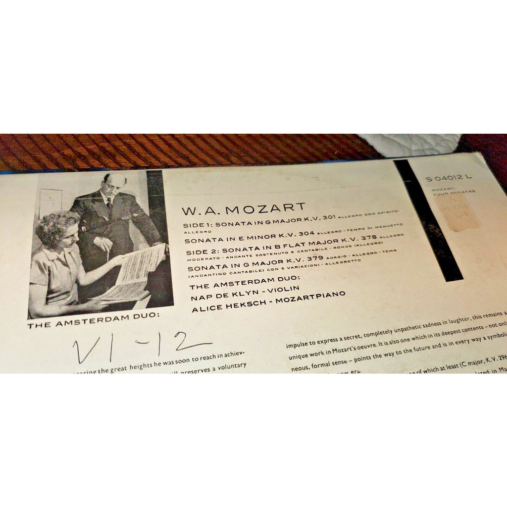 Mozart - Violin Sonata Kv 301 304 378 379 Das Amsterdamer Duo 1956 S04012L Rare