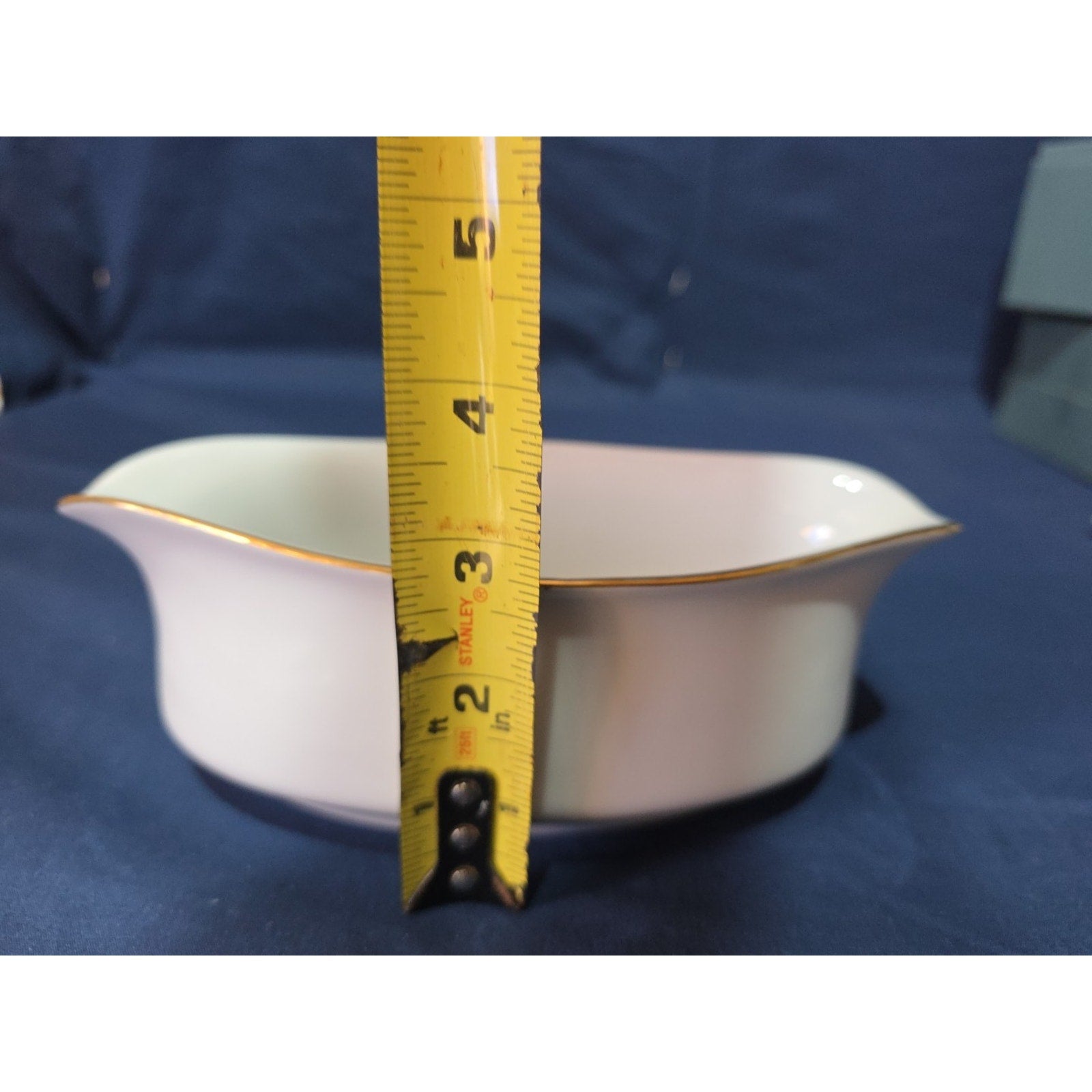 White Oval Gravy Boat with Gold Trim Made in Sri Lanka Hand Wash Recommended