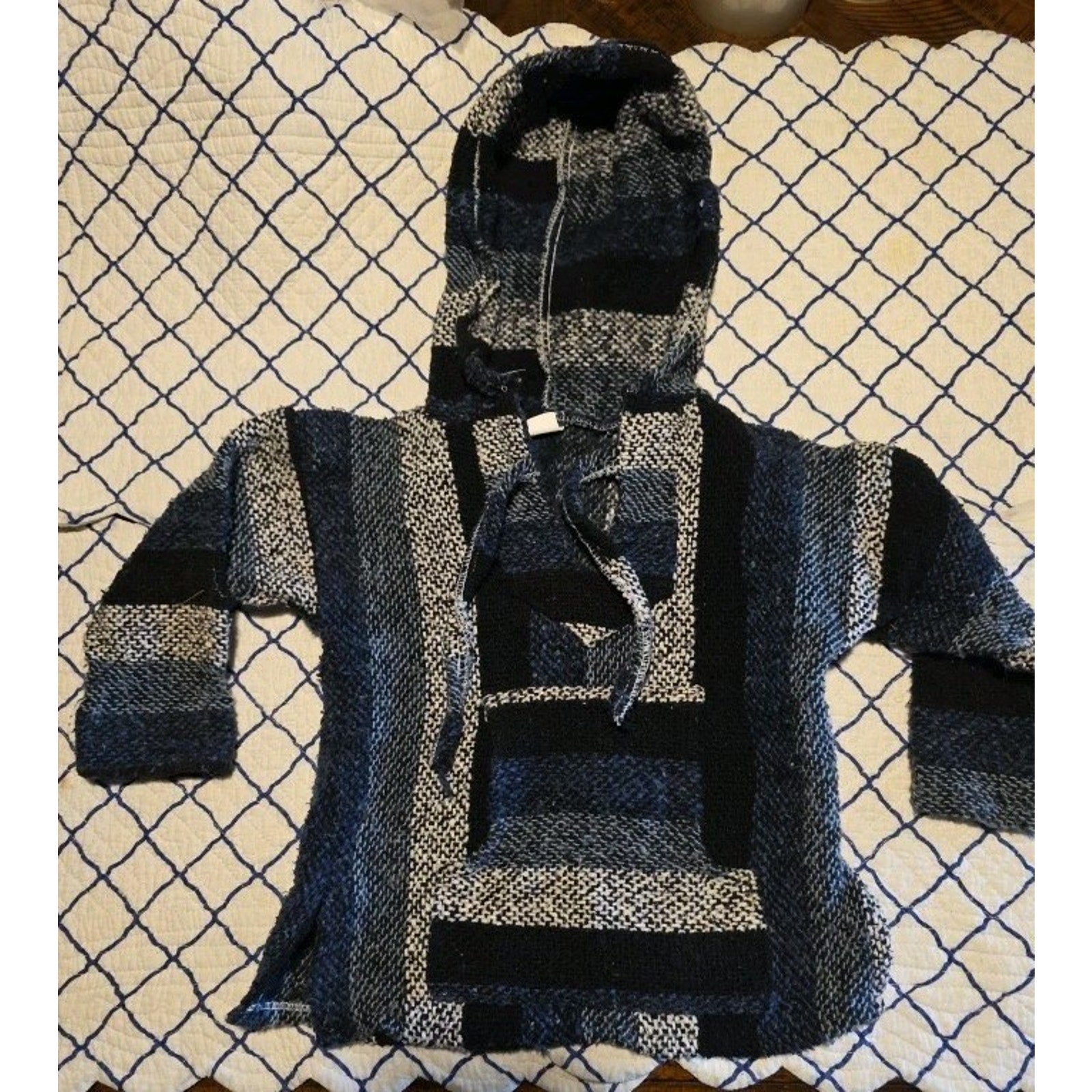 Hoodie Poncho Shirt Pull-over Child Sz 4vfrom Mexico Blue & White