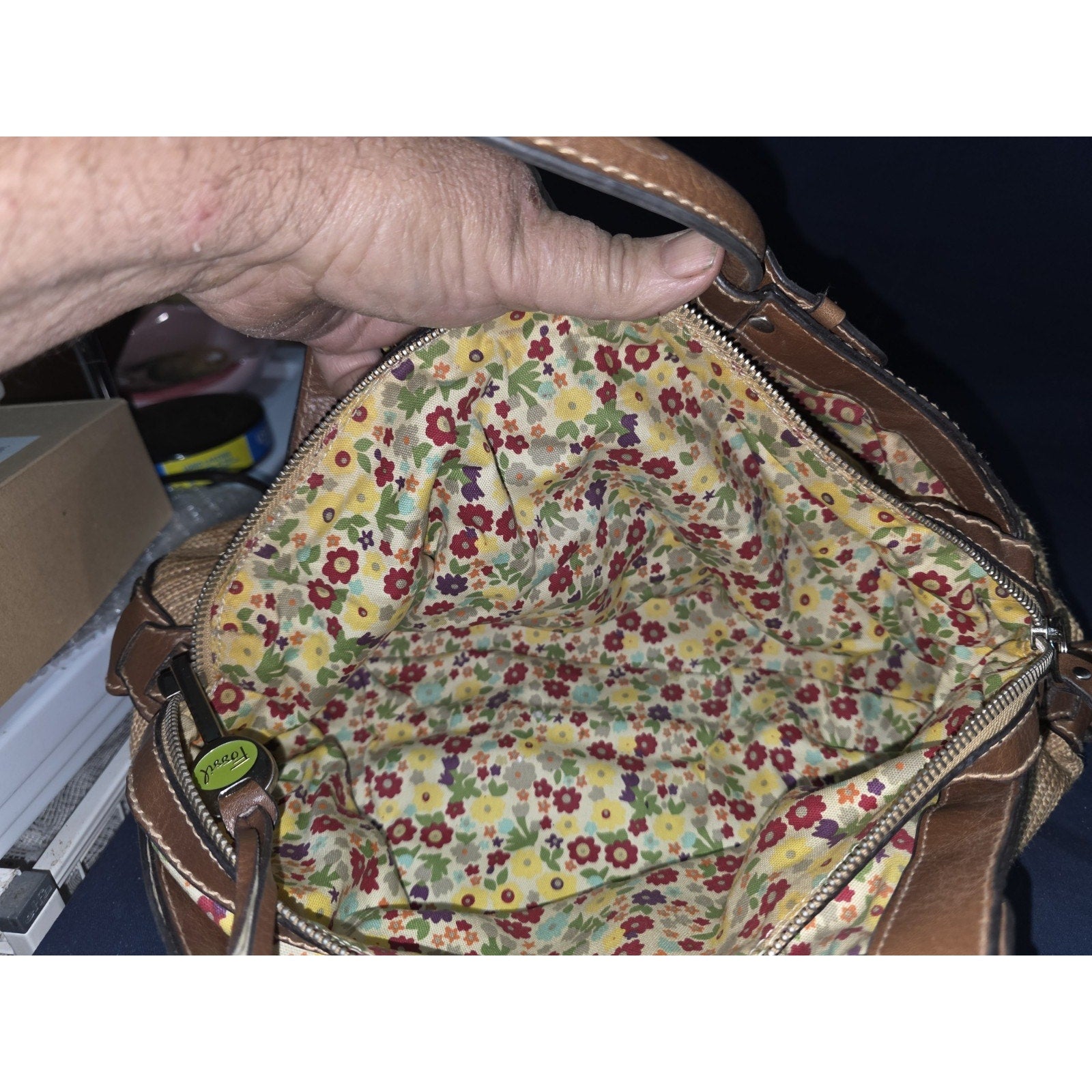 Fossil "Genuine Classic 1954" Straw & Leather Satchel – Boho Chic Shoulder bag