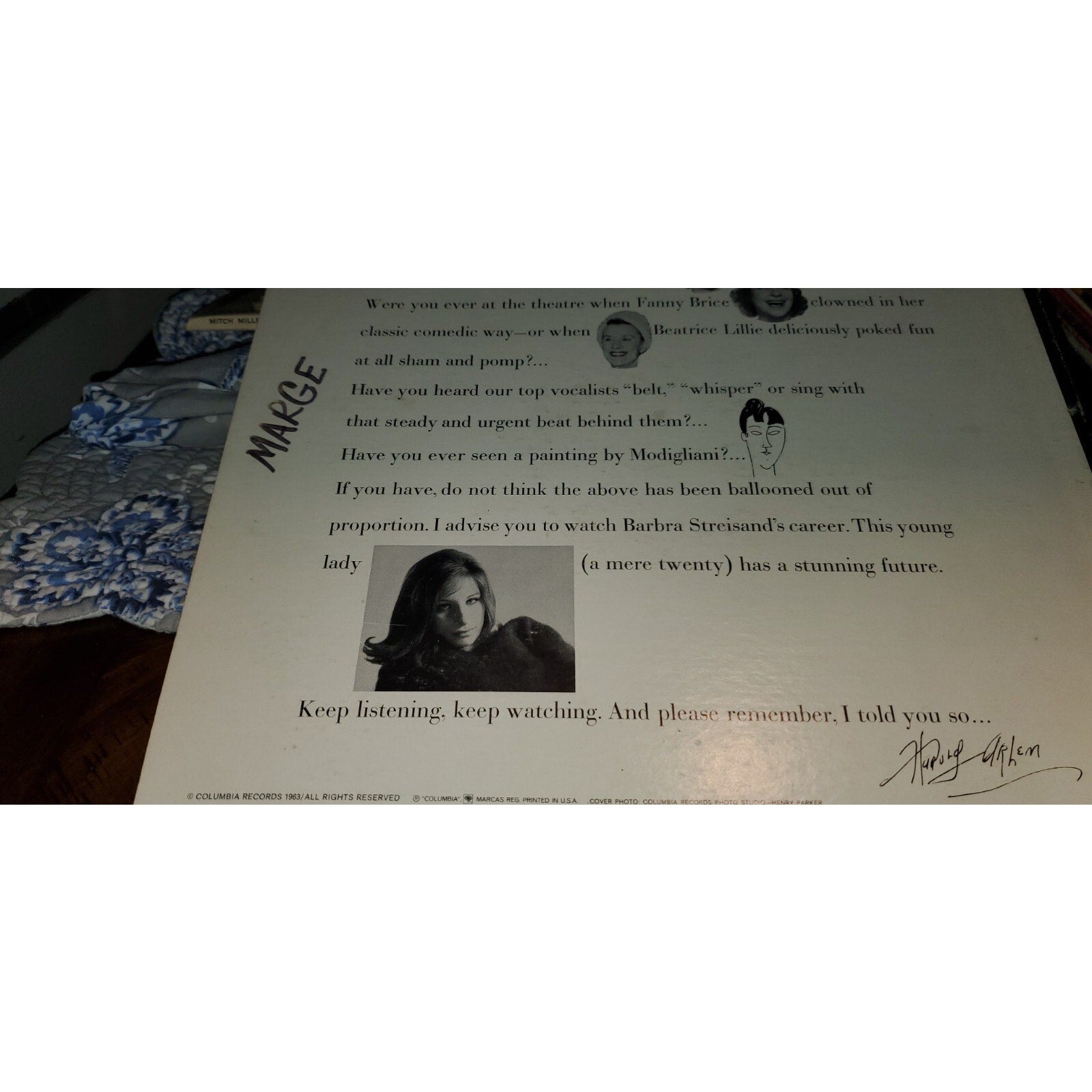 Barbara Streisand The Barbara Streisand Album LP Record